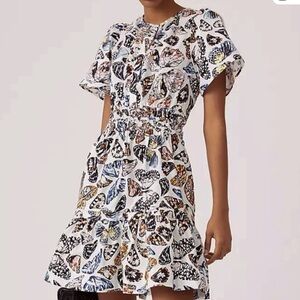 Anthropologie The Somerset Cotton Mini Dress butterfly spring print white